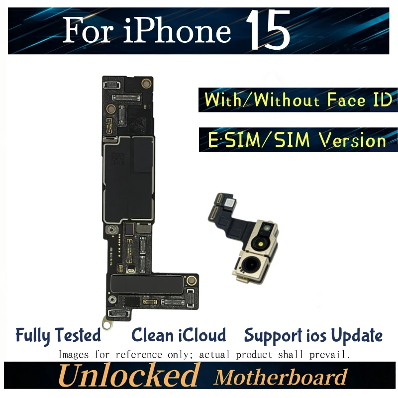 Placa Base Completamente Probada y Desbloqueada para iPhone 15, iCloud Limpio, Con/Sin Face ID, Compatible con Actualizaciones, E-SIM/SIM