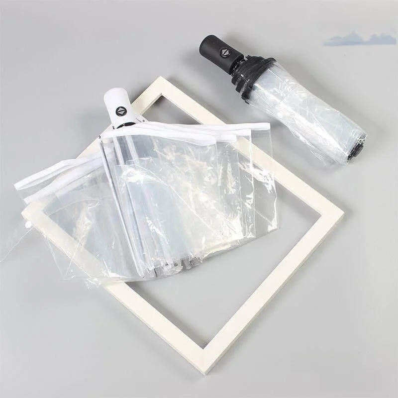 Transparent Automatic Umbrella Student School Special Large Size Female Network Strengthened Three Convenient Folding Umbrella