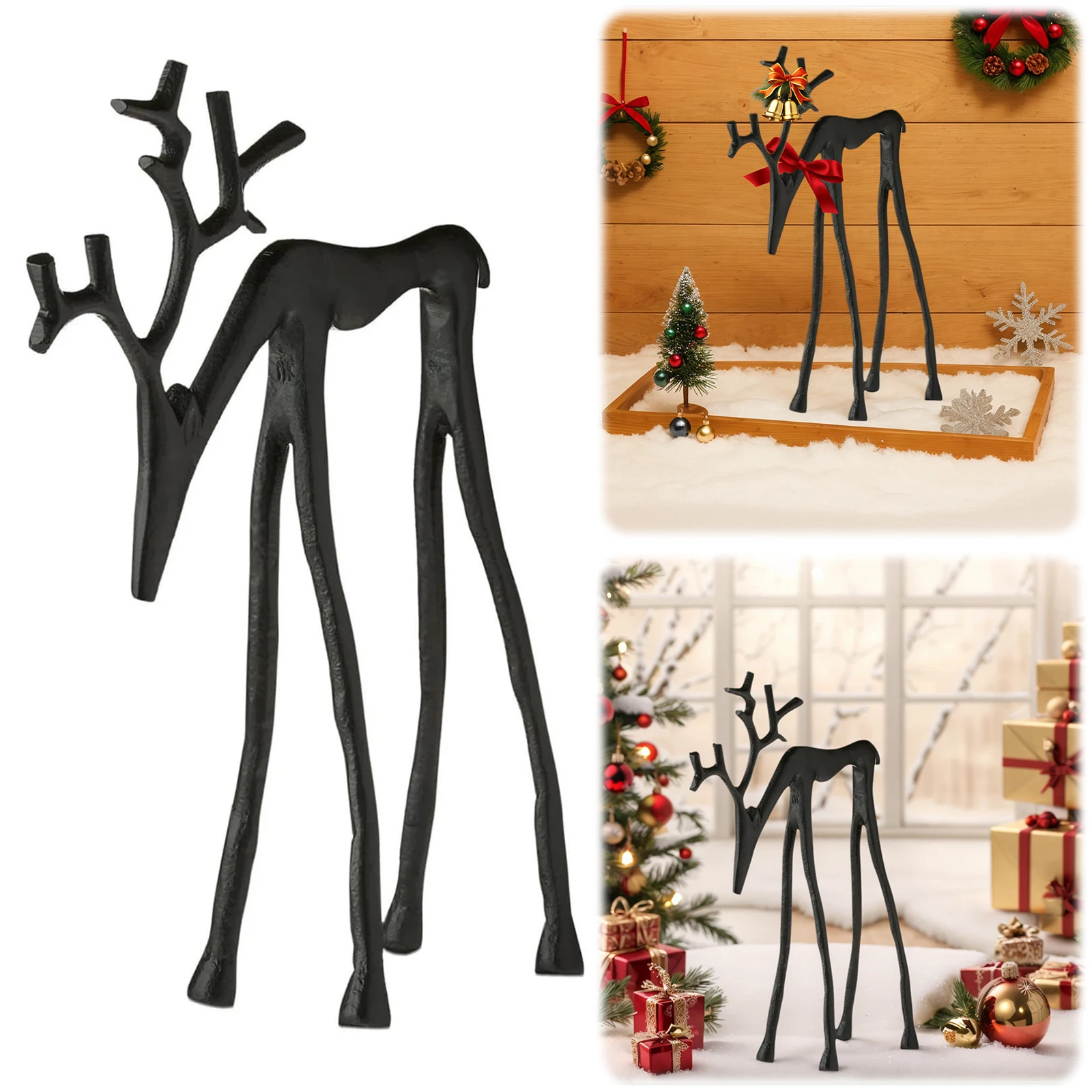 Rentier-Statuen aus schwarzem Metall, Weihnachtsimitation, Hirsch-Skulptur, Rentier-Figur, Skulptur für Wohnzimmer, Schlafzimmer, Heimdekoration