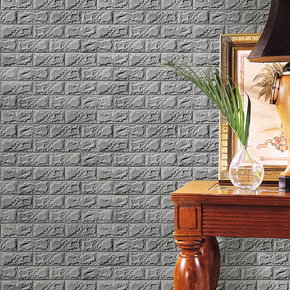 

Self-Adhesive 3D Grey Brick Pattern Wall Tile Pet Foam Waterproof Peel Stick Decor For Living Room Bedroom Kitchen