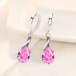 925 Sterling Silver New Woman Fashion Jewelry High Quality Blue Crystal Zircon Water Drop Mid-length Hot-selling Earrings