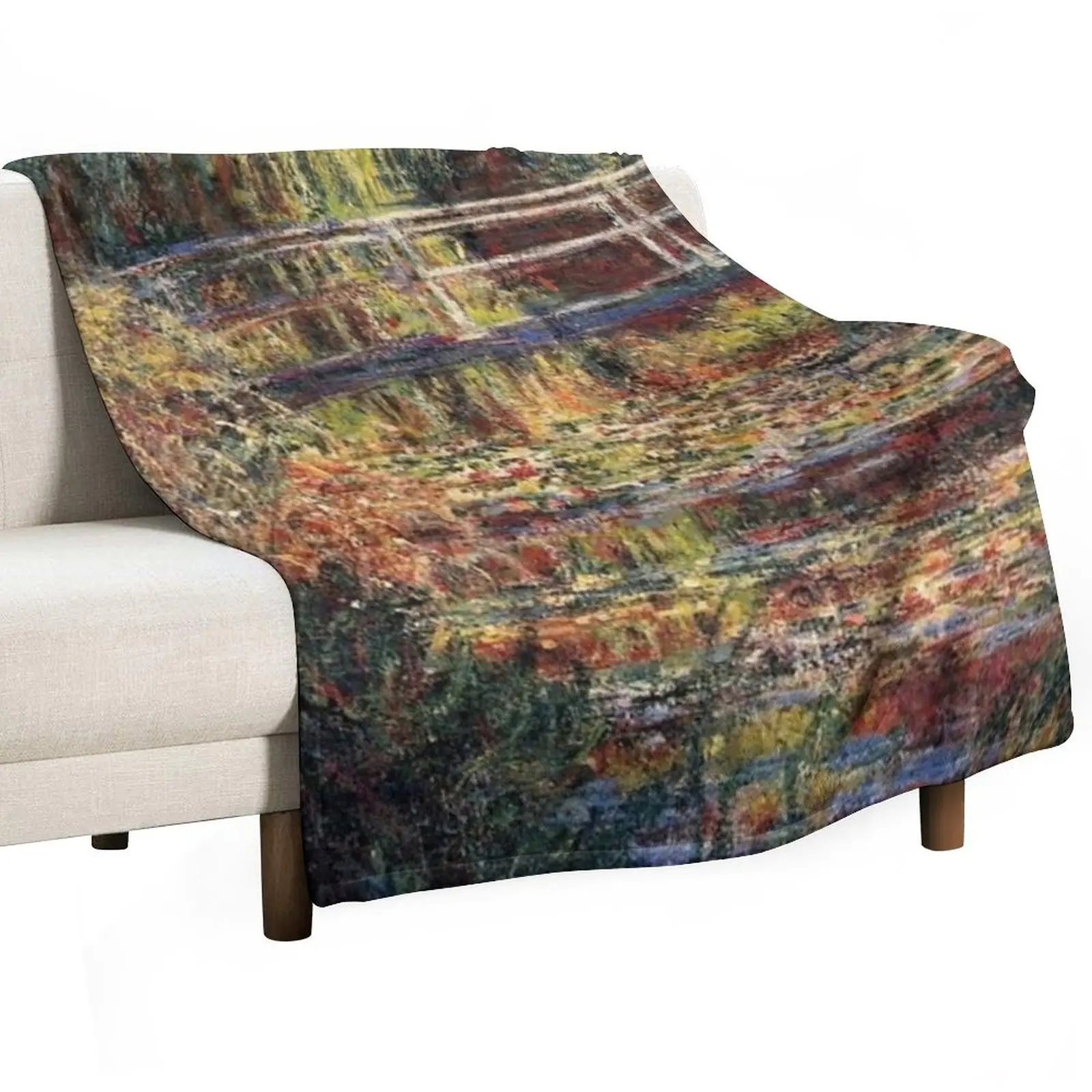 Claude Monet Water Lily Pond Symphony In Rose Throw Blanket blankets ands blankets and throws Flannel Soft Plush Plaid Blankets