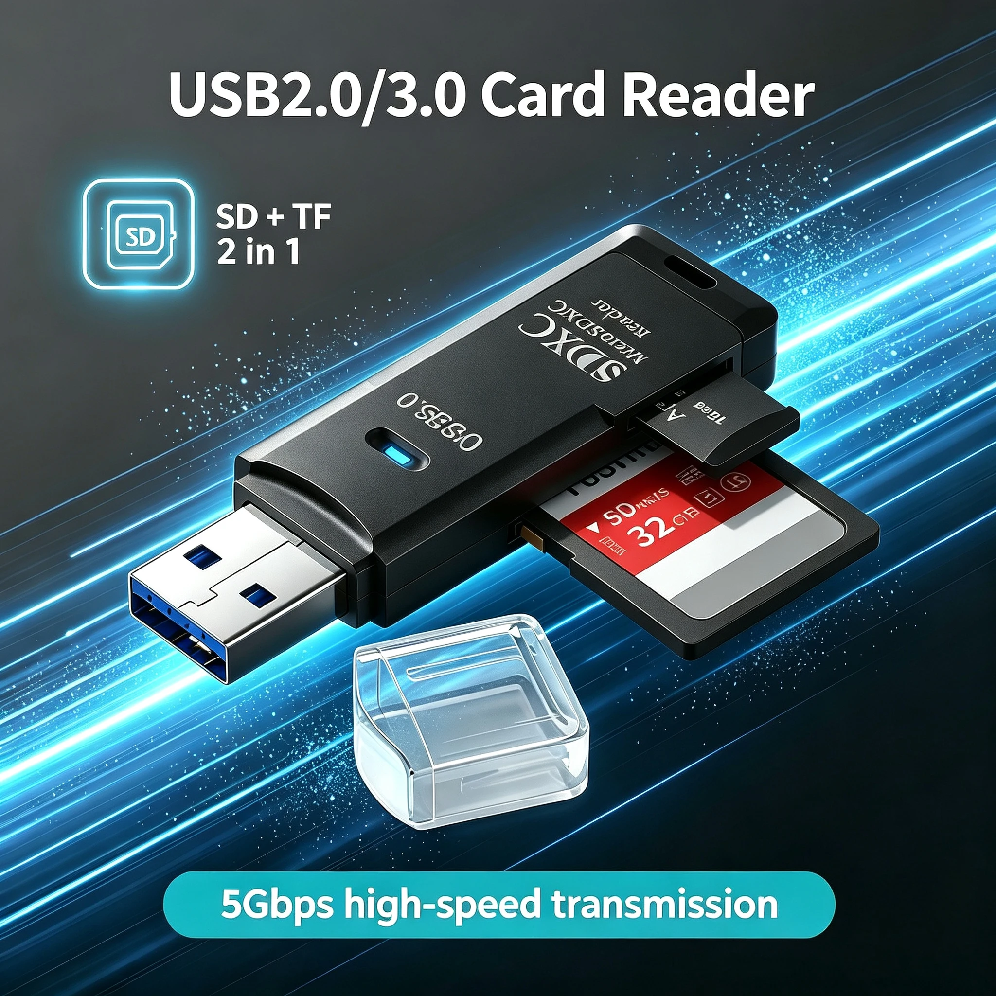 Lecteur de cartes USB 2/3.0 2 en 1, adaptateur de carte mémoire SD TF Micro, design de clé USB portable, compatible avec ordinateur, appareil photo, ordinateur portable