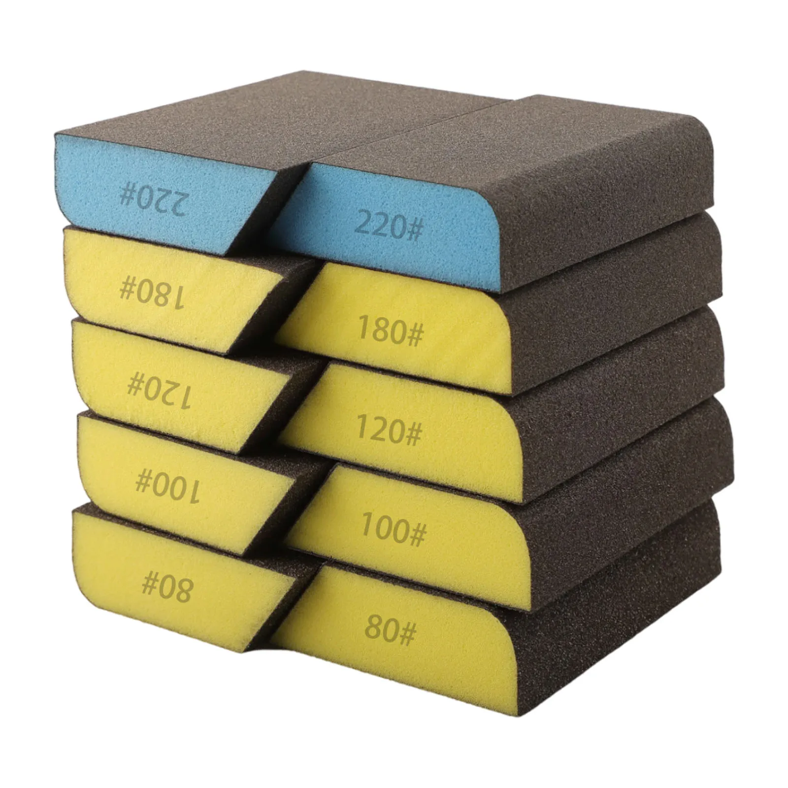 10 Pcs Sanding Block Washable Sponges Sanding Blocks Set 80-220Grit For Woodworking Grinding Block For Wood Drywall Metal  ﻿