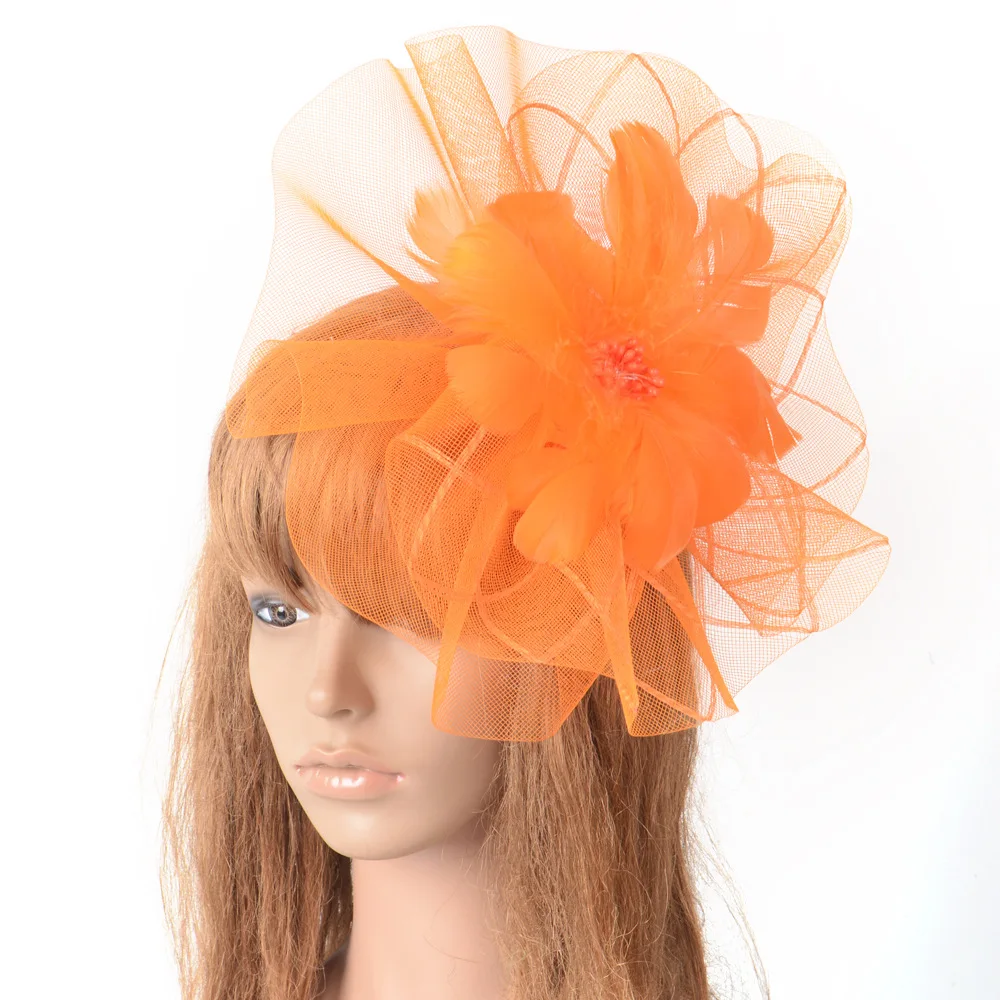 Net En Veren Fascinator Hoed Hoofdband Alice Hoofdband Clip Mesh Bloem Bruiloft Cocktail Haaraccessoires Theekransje Hoofdband