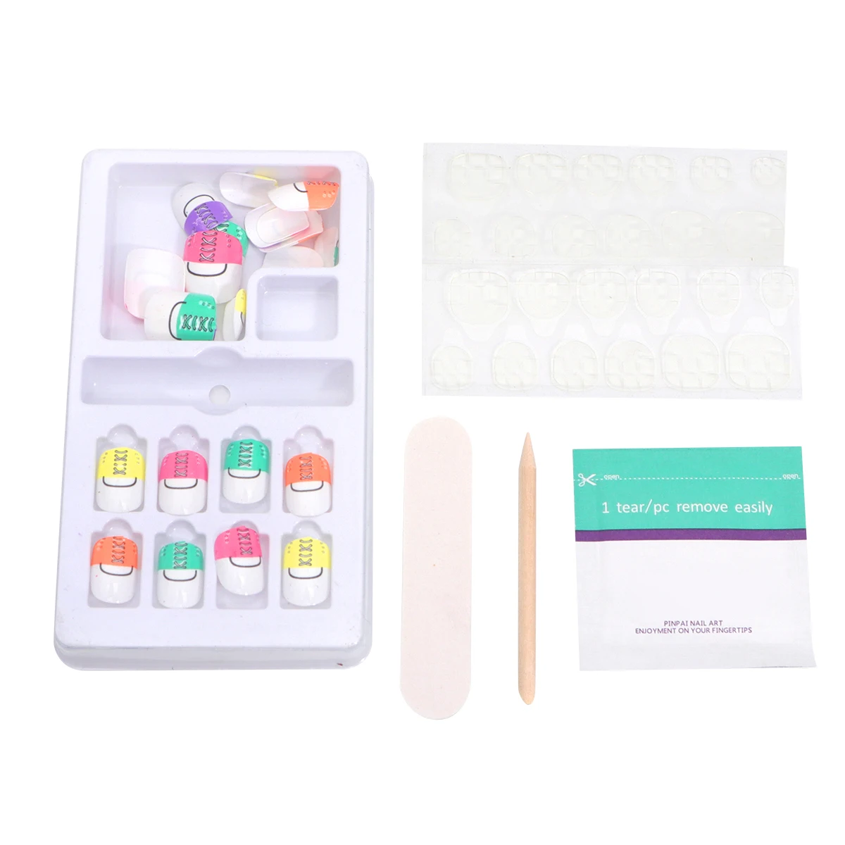 

24Pcs Artificial Nail Stickers for Children Bright Fake Nails Kit Fun Manicure Accessories for Little Girls Colorful Fake Nails