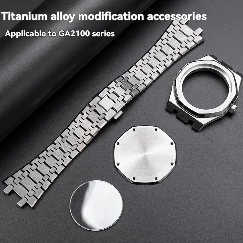 Ga2100 mod kit caixa de liga titânio conjunto 316l aço inoxidável pulseira casioak GA-2110 moldura capa traseira vidro safira