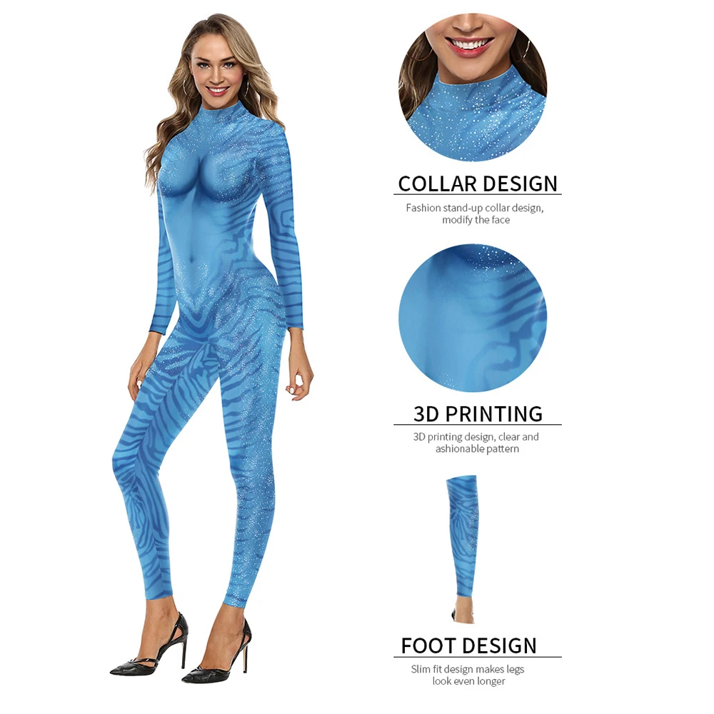 Movie Avatar The Way of Water Alien Cosplay 3D Jumpsuit Women Men Avatar Cosplay Costume Halloween Zenti Party Bodysuit