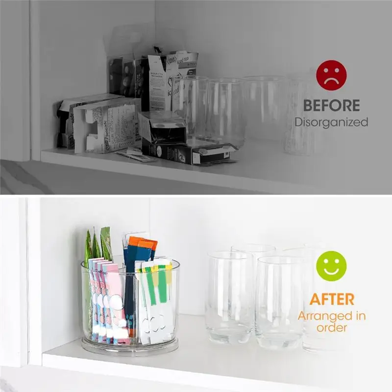 ABUN Drink Packet Organizer Water Packet Container, Acrylic 360° Rotating Lazy Susan 5-Compartment Drink Mix Holder
