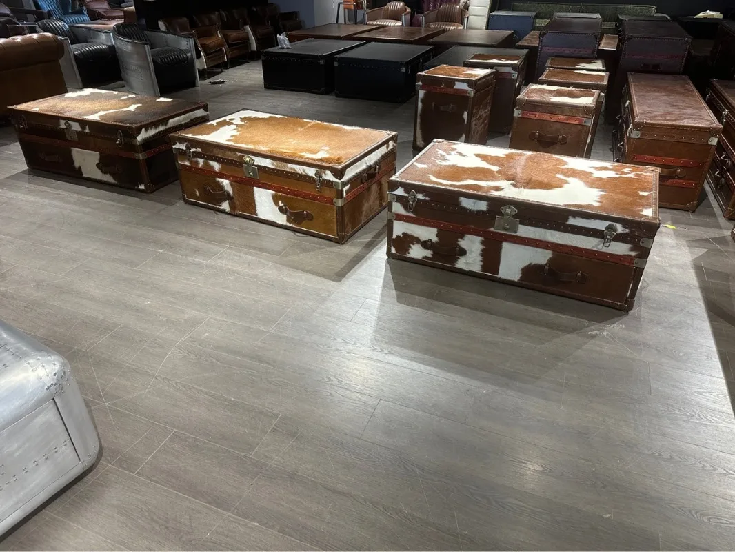 Luggage coffee table coffee table milk cowhide leather box table cigar room storage