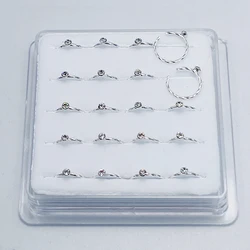925 Sterling Silver Swil Twist Piercing Nose Hoop With Clear Stone Open Nose Ring piercing Jewelry 20pcs/pack