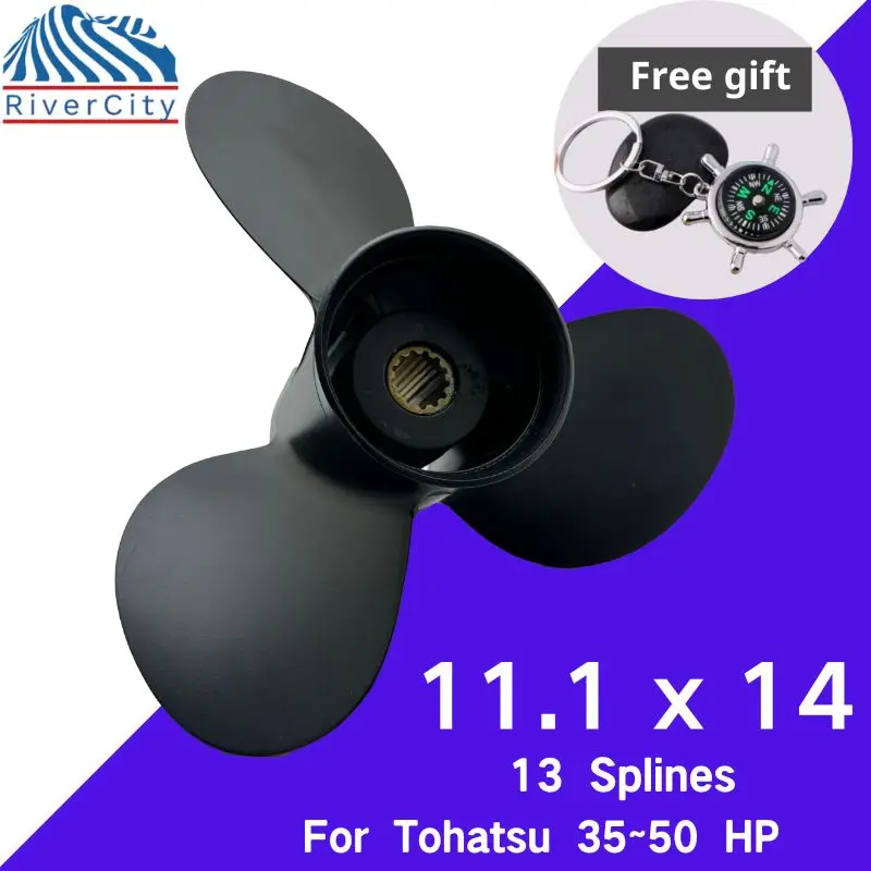 For Tohatsu 35hp 40hp 45hp 50hp Outboard Propeller 11.1*14 Boat Motor Aluminum Screw Ship Marine Engine 3 Blade 13 Spline