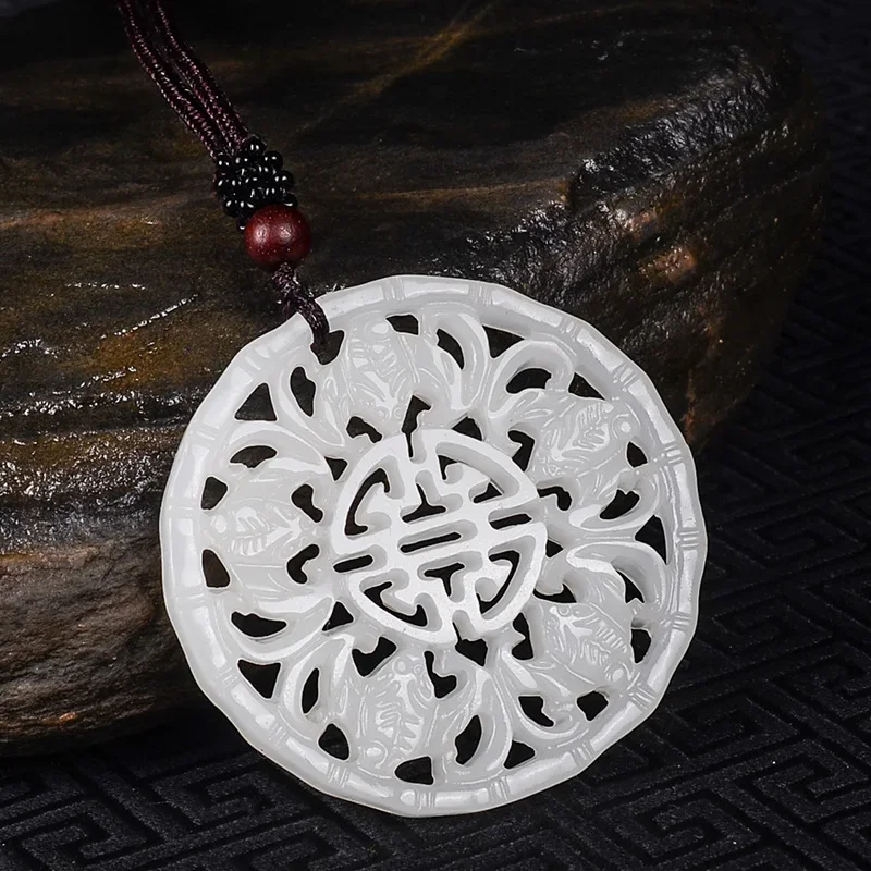 

Chinese White Jade Double Faced Hollow Bat Pendant Necklace Charm Jewellery Fashion Accessories Hand-Carved Man Woman Amulet