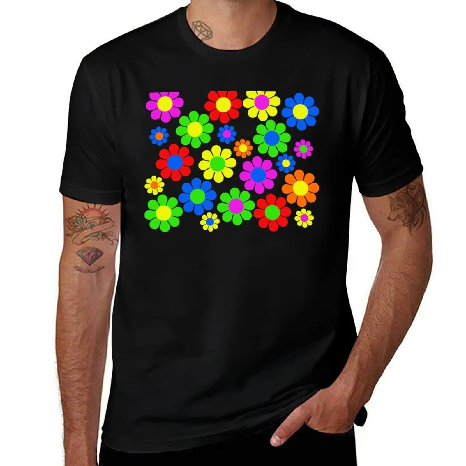 Hippy Flower Daisy Spring Pattern T-Shirt Simple Line Art Print Tee T-Shirt