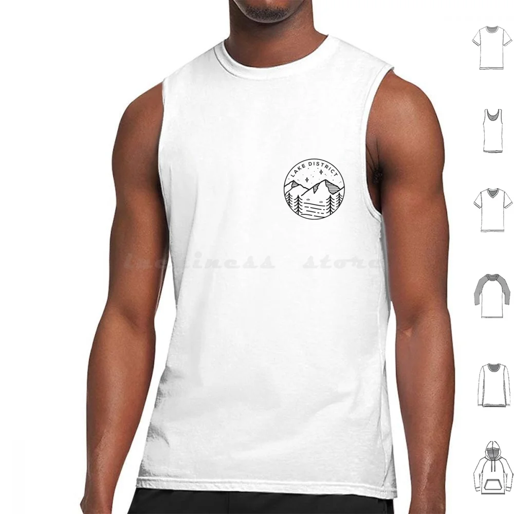 Lake District National Park , Cumbria Emblem-White Tank Tops Print Cotton Lake District Cumbria Lake District National