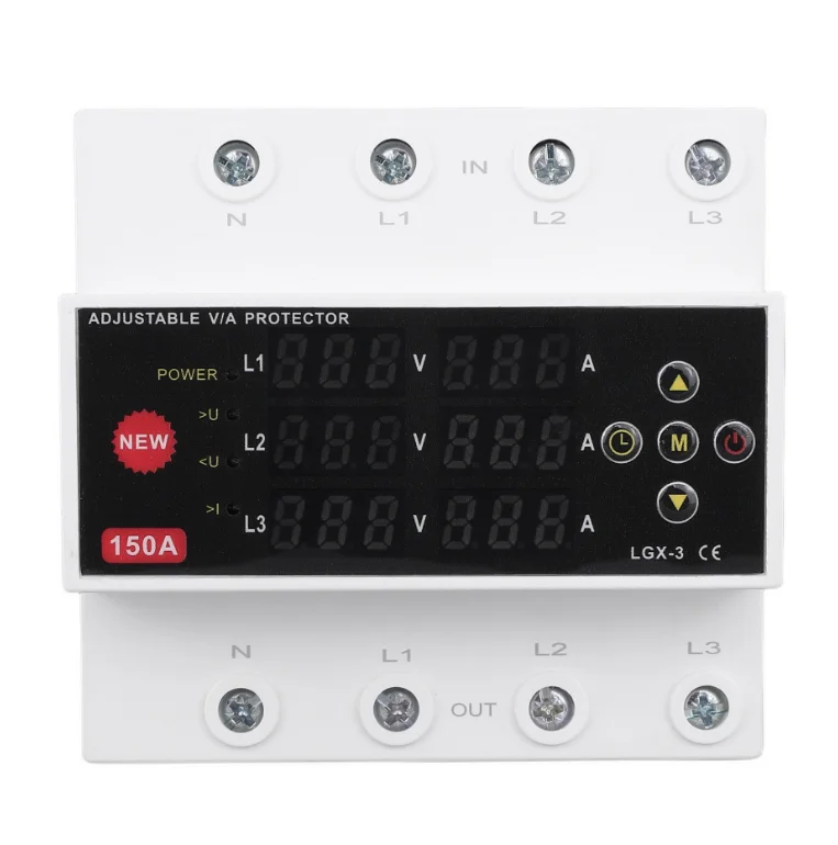 150A  Adjustable THREE  Phase OUPA Electric Power Protector Digital Voltage Protector  Output AC/DC Overunder Voltage Protector