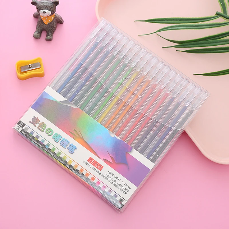 8/12/18 Color Creative Metal Glitter Gel Pen 1.0mm Student Ledger Marker Business Office Notes Color Changing Fluorescent Pen