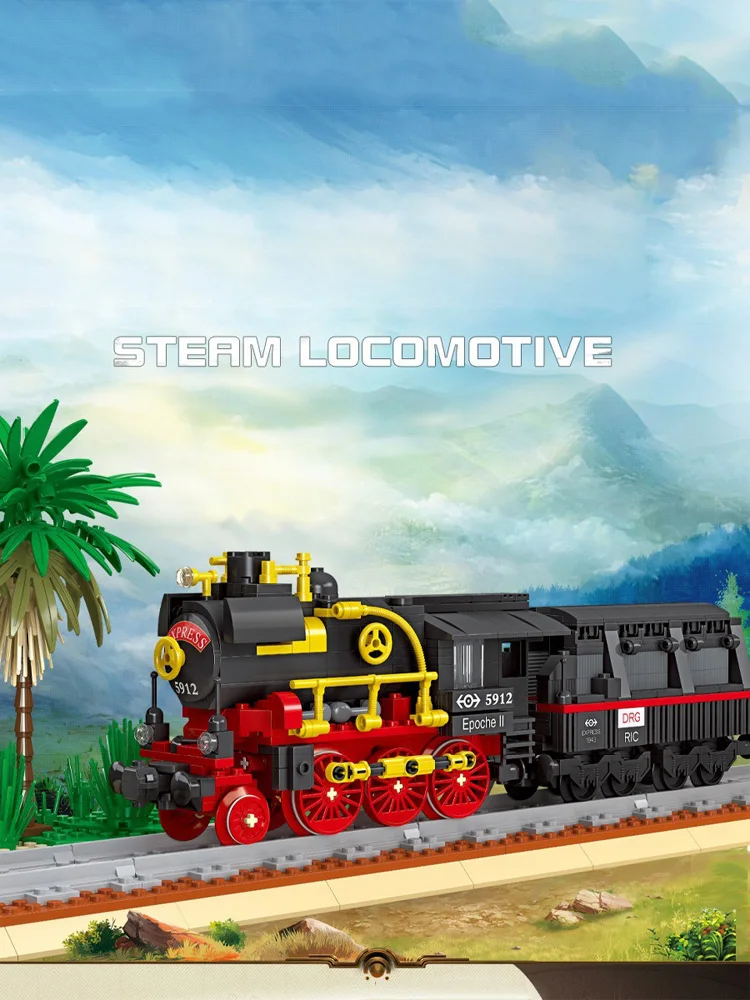 Technische Bausteine, Eisenbahn, Zug, Konstruktionsbausteine, klassische Dampflokomotive, Lernspielzeug, Sammlung für Jungen, Geschenkidee. – Detail 1