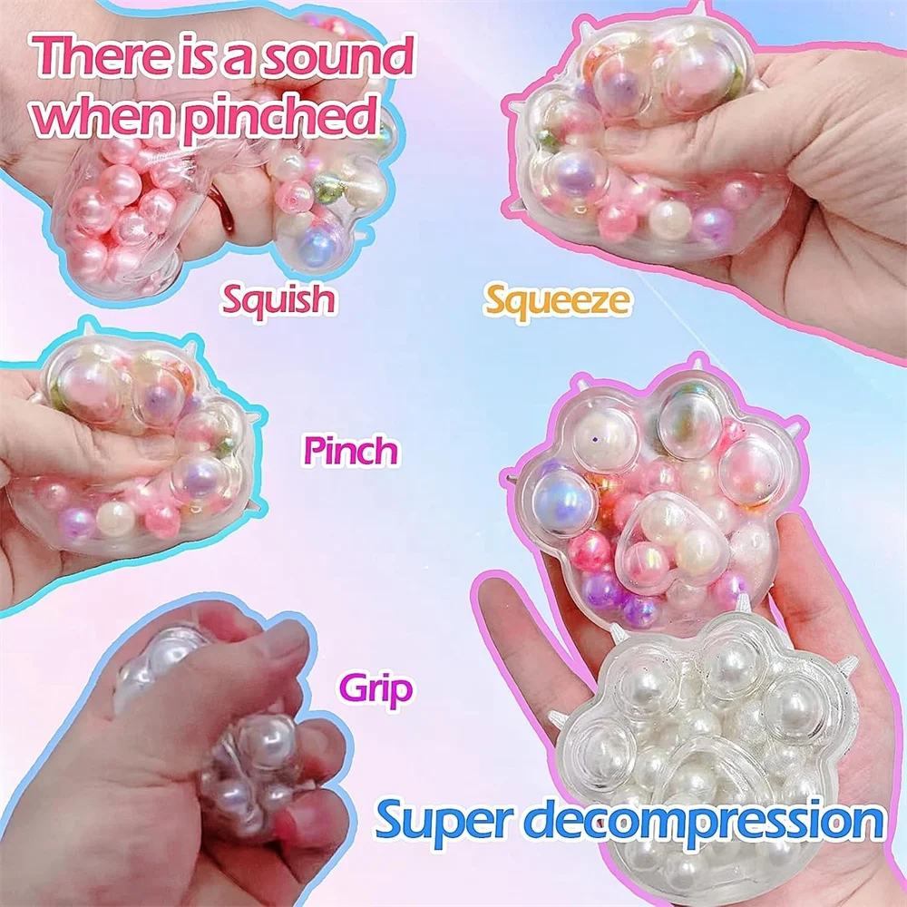 Palla squishy rumorosa d'uva fatta a mano Perline colorate Zampa di gatto Giocattoli sensoriali agitati per bambini Adulti Alleviare lo stress Giocattoli da spremere