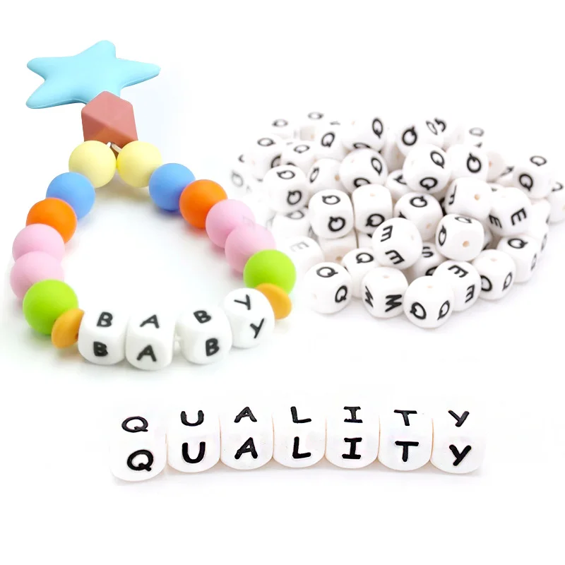 Letter Silicone Beads BPA Free 12mm Baby Teether Beads Chewing Alphabet Bead For Personalized Name DIY Teething