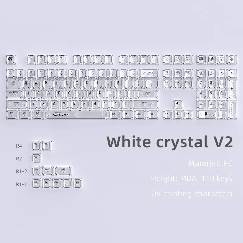 Crystal Mechanical Keycap MDA Profile119 Key PC Transparent Suitable for MX Axis Suitable for Office and Gaming