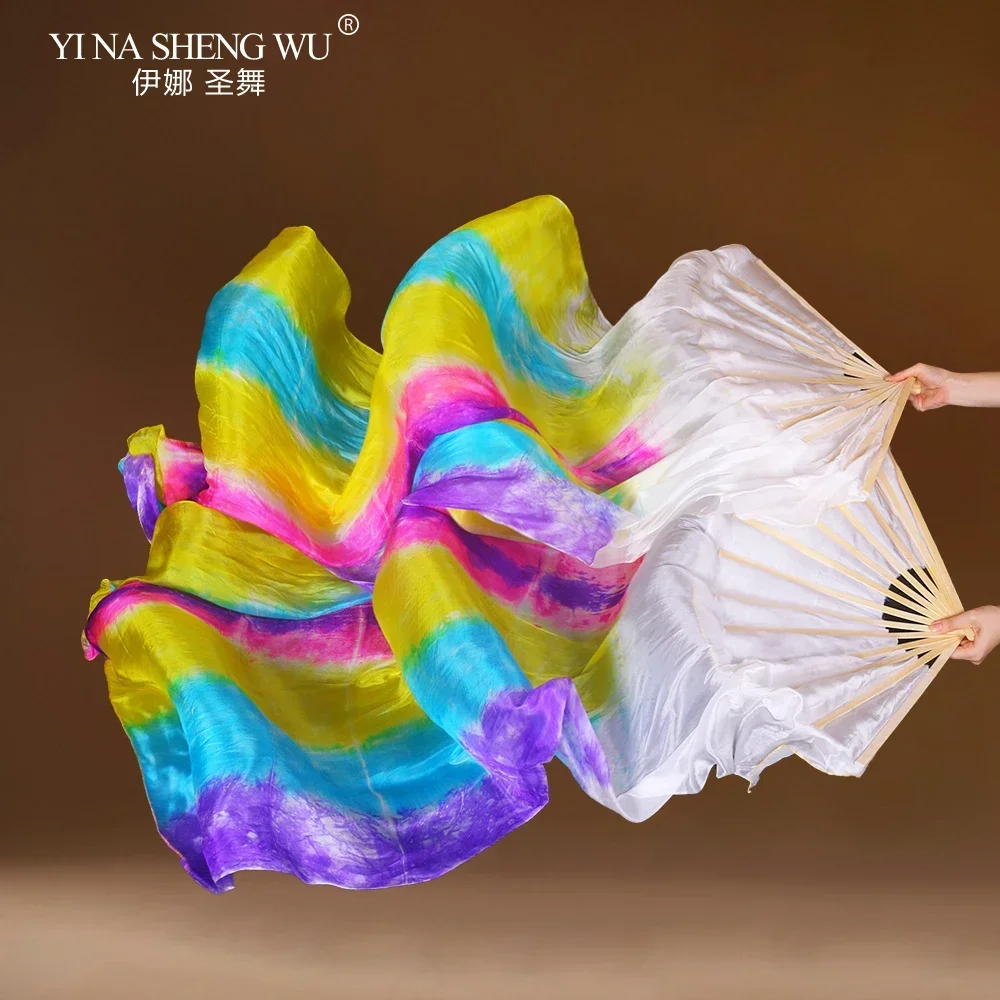 1 éventail de danse du ventre professionnel, 100% soie pure, coloré, accessoires de spectacle de scène pour femmes