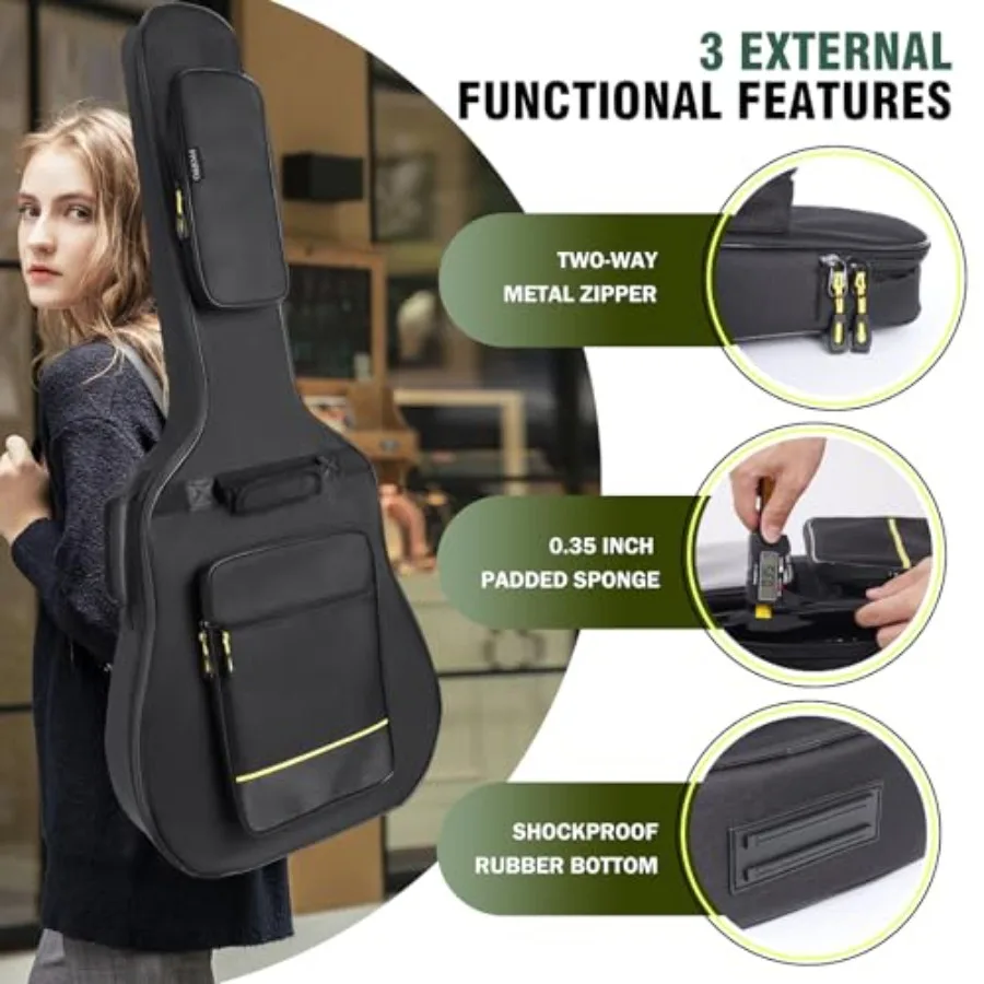 40 41 42 بوصة حقيبة الغيتار الصوتية 0.35 الحشو السميك 600D مقاوم للماء النايلون 3 جيوب لينة الكلاسيكية الغيتار على ظهره حقيبة السفر