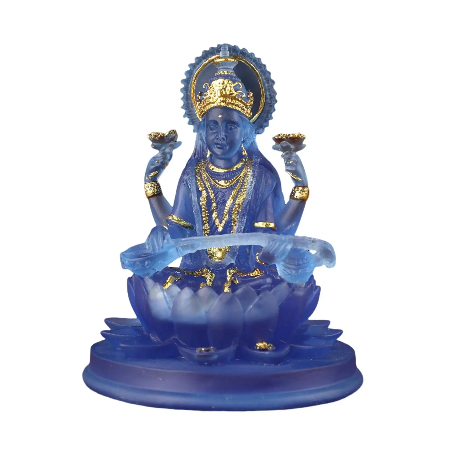 Hindu Saraswati Sitting On Lotus Figurines Collectible Exquisite Craftsmanship Saraswati Statue for Shelves Decoration Ornaments