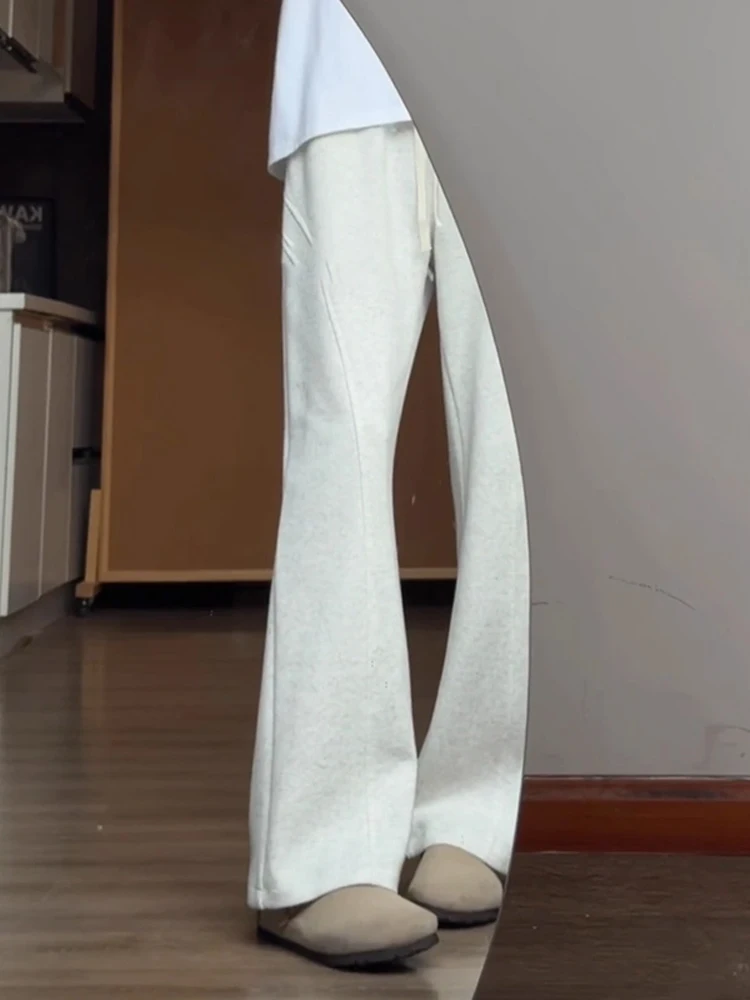 

Американские расклешенные повседневные спортивные брюки с высокой талией, мужские белые брюки с цветочным узором, тяжелые прямые брюки с ножом, спортивные брюки для отдыха