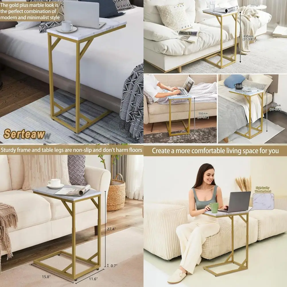 

Золотой C-образный приставной столик, прочный диван-подставка для закусок для небольших помещений, простая сборка, идеально подходит для гостиной и спальни