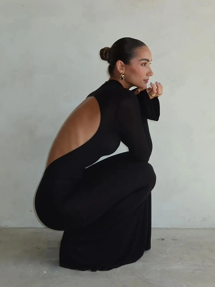 Abito da donna attillato senza schienale Abito sottile elasticizzato skinny Borsa aderente alla moda da donna per feste Evento Prom Abiti a sirena