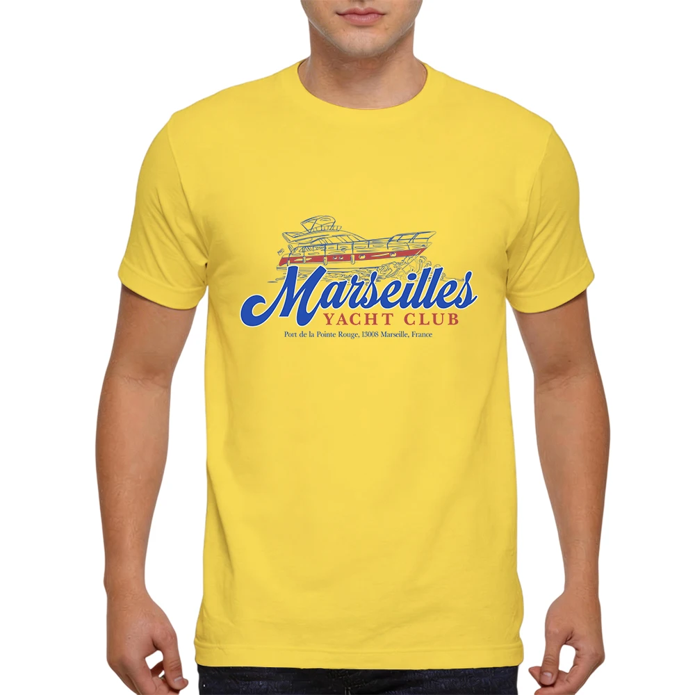 Mens 100% Cotton T Shirt Marseilles Yacht Club Port De La Pointe Rouge Sketch Yacht Print Breathable Short Sleeve Daily Wear