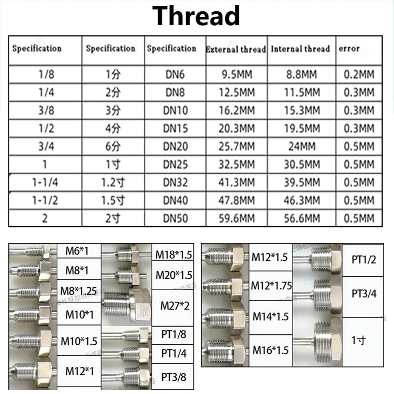 Sensor de temperatura de 800 °C, rosca de M6 ~ 27M /NPT 1/8 ~ 3/4, sonda de acero inoxidable tipo K /PT100, controlador de temperatura de tubo