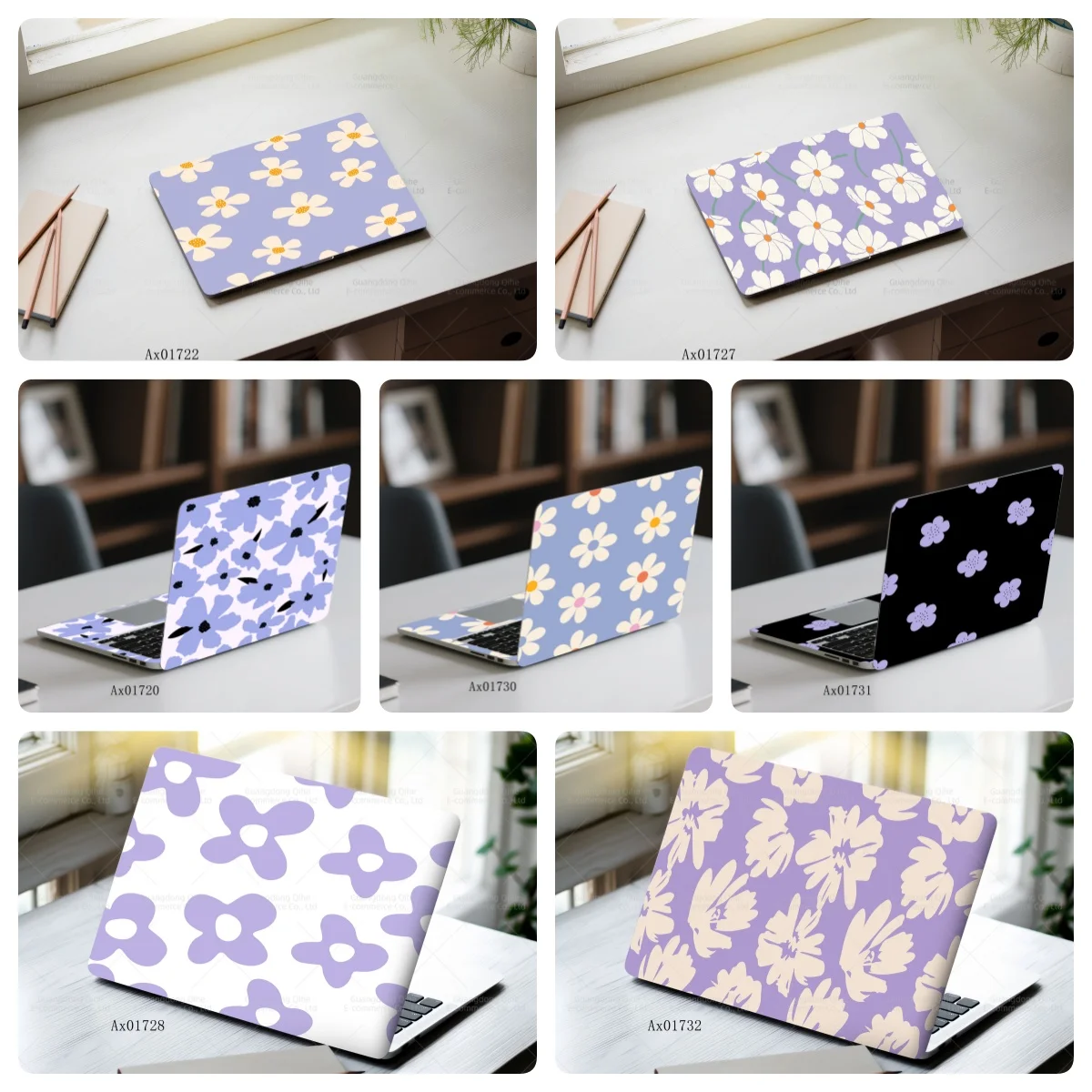 

2 шт. пастельно-фиолетовые наклейки на ноутбук с цветочным узором, милый ромашковый рисунок, самоклеящийся виниловый декор для ноутбуков, MacBook, ПК
