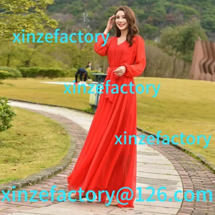 

Customization dress chiffon extra long dress large size seaside vacation long