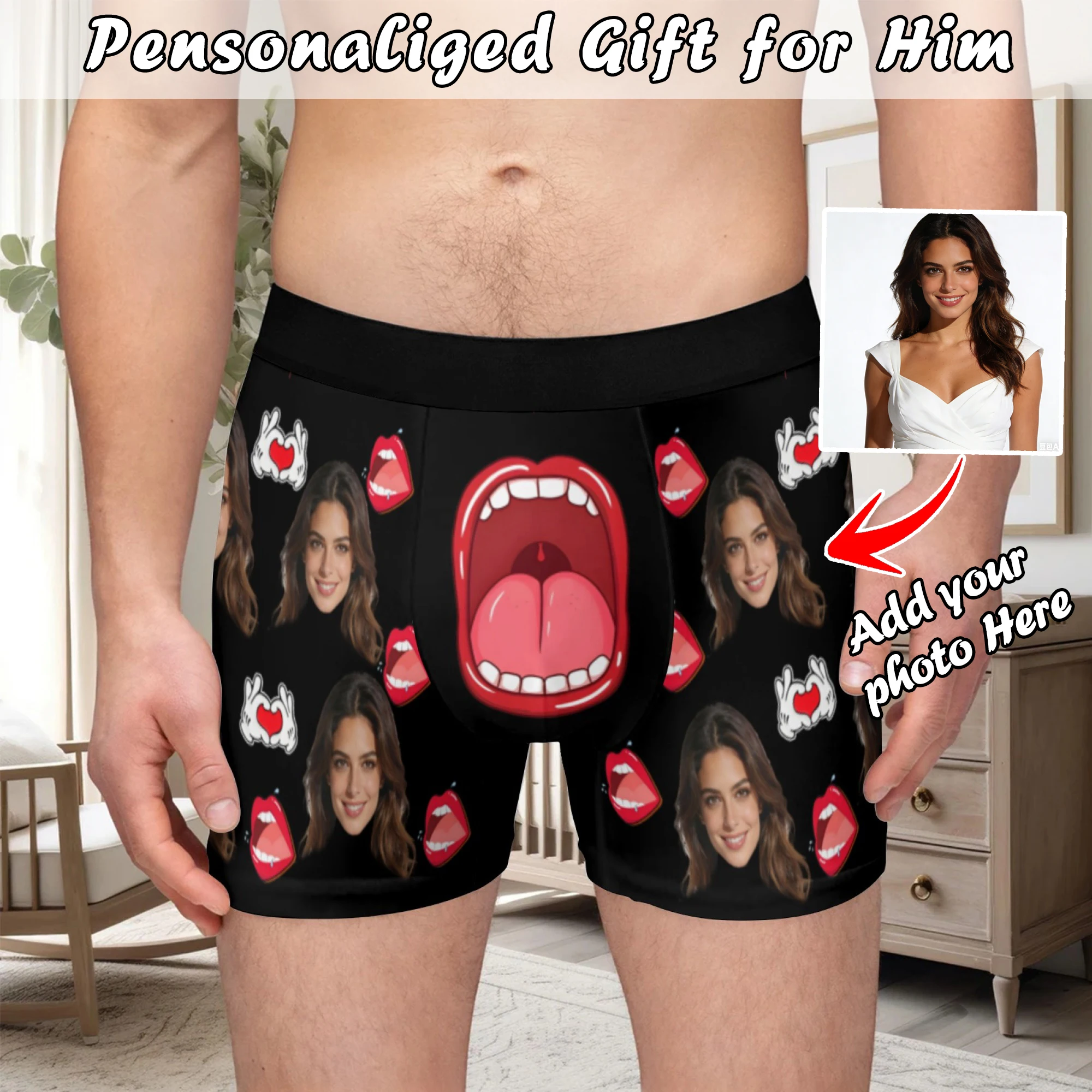 Personalisierte Boxershorts zum Valentinstag für Männer, individuelle Herrenunterwäsche, lustige Boxershorts mit Gesichtsmotiv, Geschenk für Freund oder Ehemann