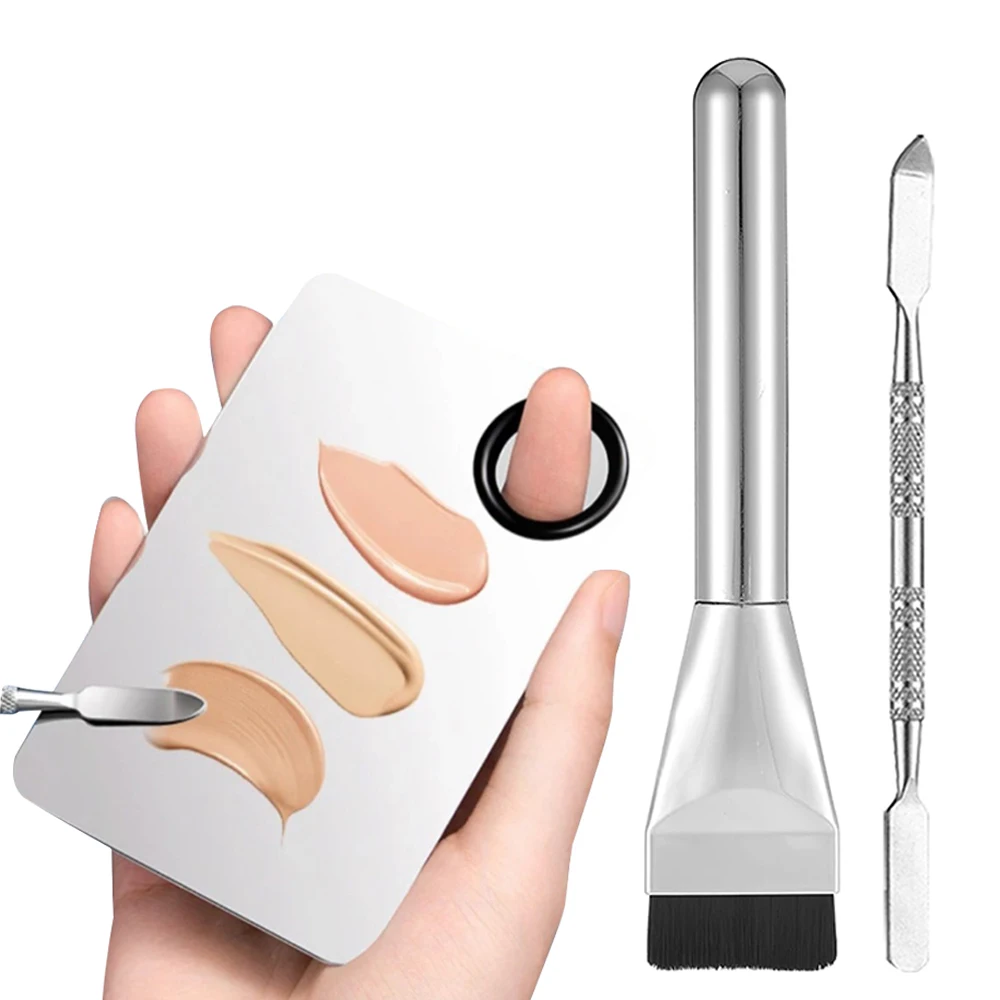 3 stücke Edelstahl Make-Up-Palette Professionelle Kosmetische Mischpalette Mit Spachtel Werkzeug Für Frauen Make-Up Zubehör Set