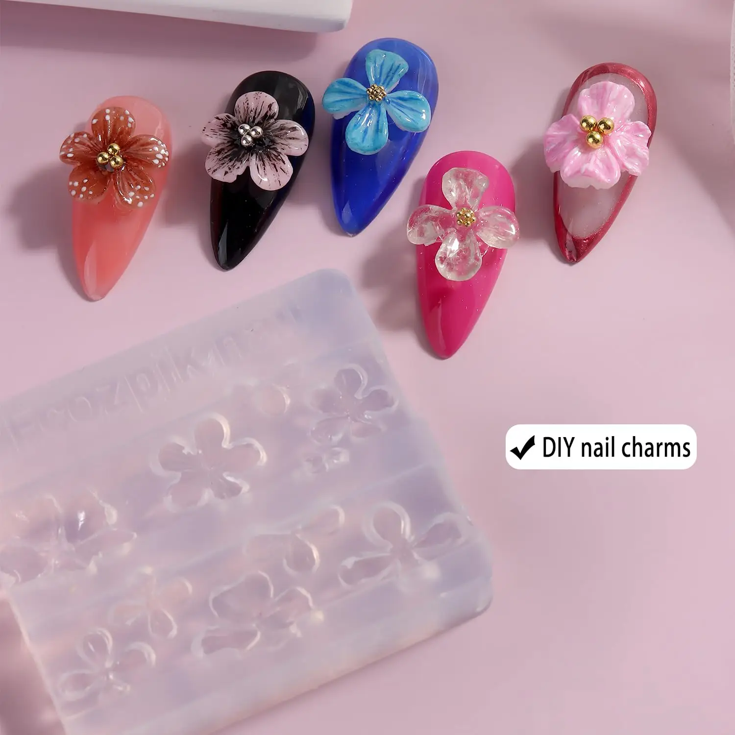 3D Hibiscus Flower Nail Art Silicone Molds 2PC Petal Nail Charm Mold with Carving Pen Nail Art Kit DIY Resin Nail Decor Template