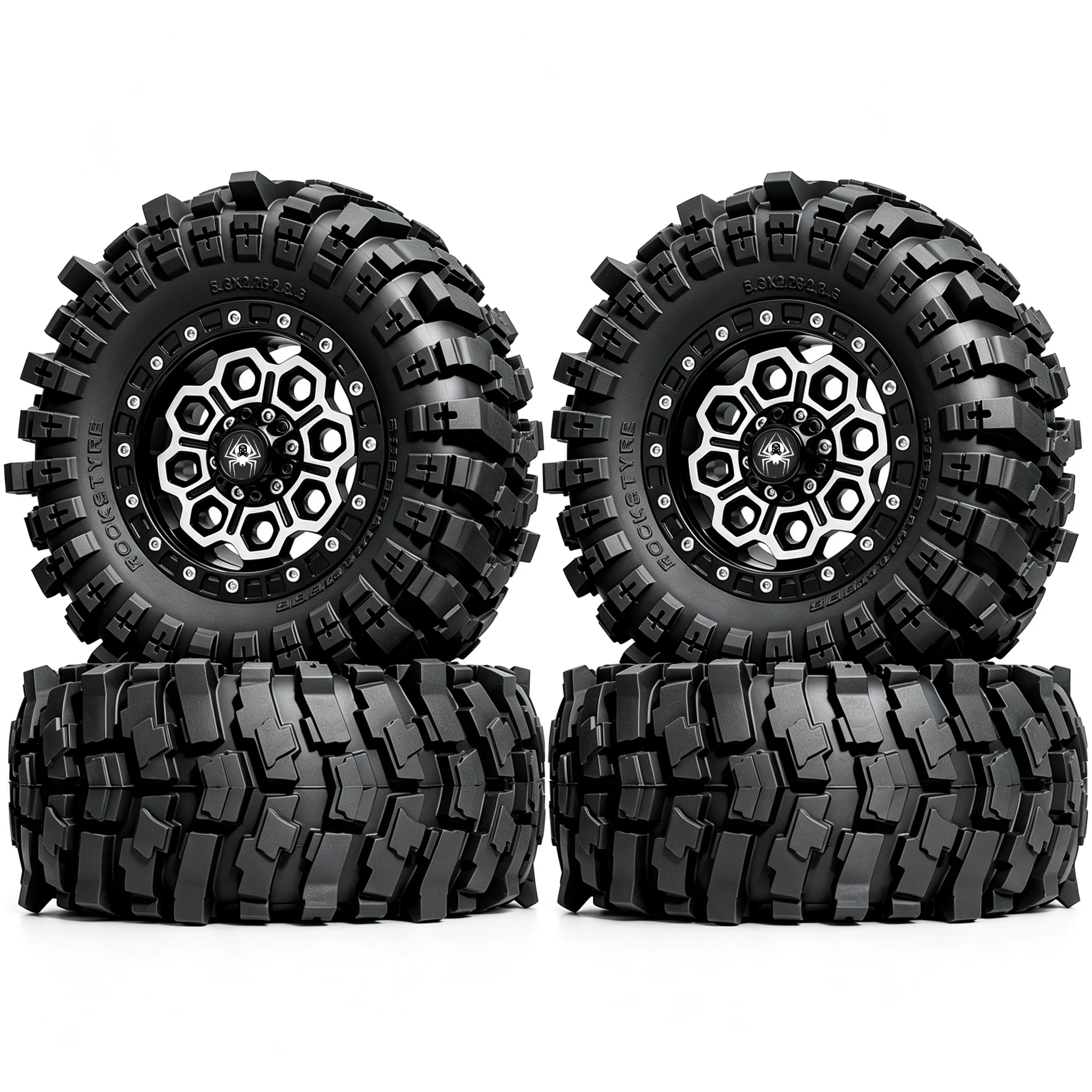 2.2 Crawler Tires OD 5.3'' and Aluminum Beadlock Wheels for 1:10 1/8 Mud Turck Crawler Car Traxxas TRX4 Axial SCX10 RC4WD RBX10