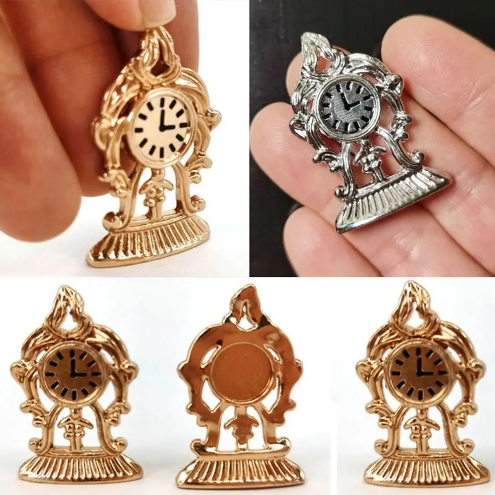 1:12 Scale Alarm Clock 2 Colors Pocket European Mini Home Decoration Metal Dollhouse Miniature Toy Dollhouse Decoration