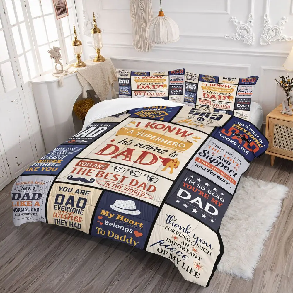 Fotografia 4: Conjunto de Edredom Estampado Pai Super-Herói, Kit Completo de Cama com Fronha, Presente de Feriado para Quarto Masculino, Kit de Sono Macio