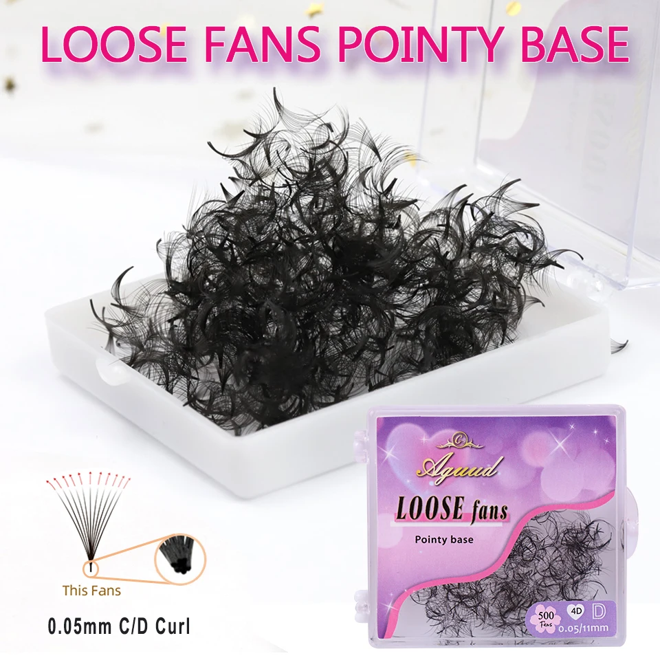 

AGUUD 3D-40D Loose Fans Lashes Sharp Pointy Stem Promade Volume Fans Eyelash Extension Thin Base Russian Volume Loose Fans Cilio
