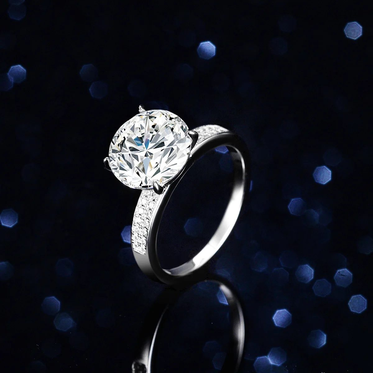 

Women's 5 Carat Moissanite Double Row Ring - Classic 4-Prong PT950 Platinum, Elegant Solitaire Wedding Jewelry