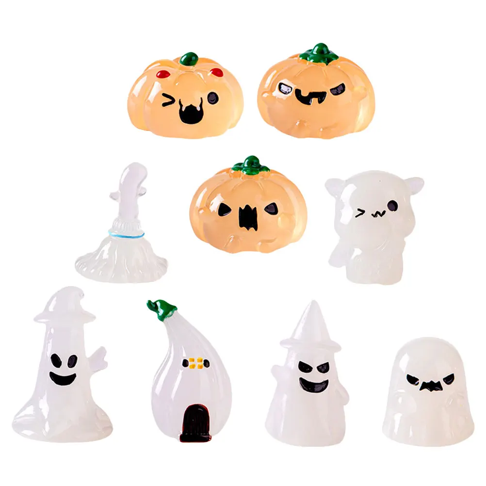 

9 Pcs Nightlight Figurines Halloween Resin Miniatures Home Decor DIY Crafts Party Props Ghost Pumpkin Accessories Stable Durable
