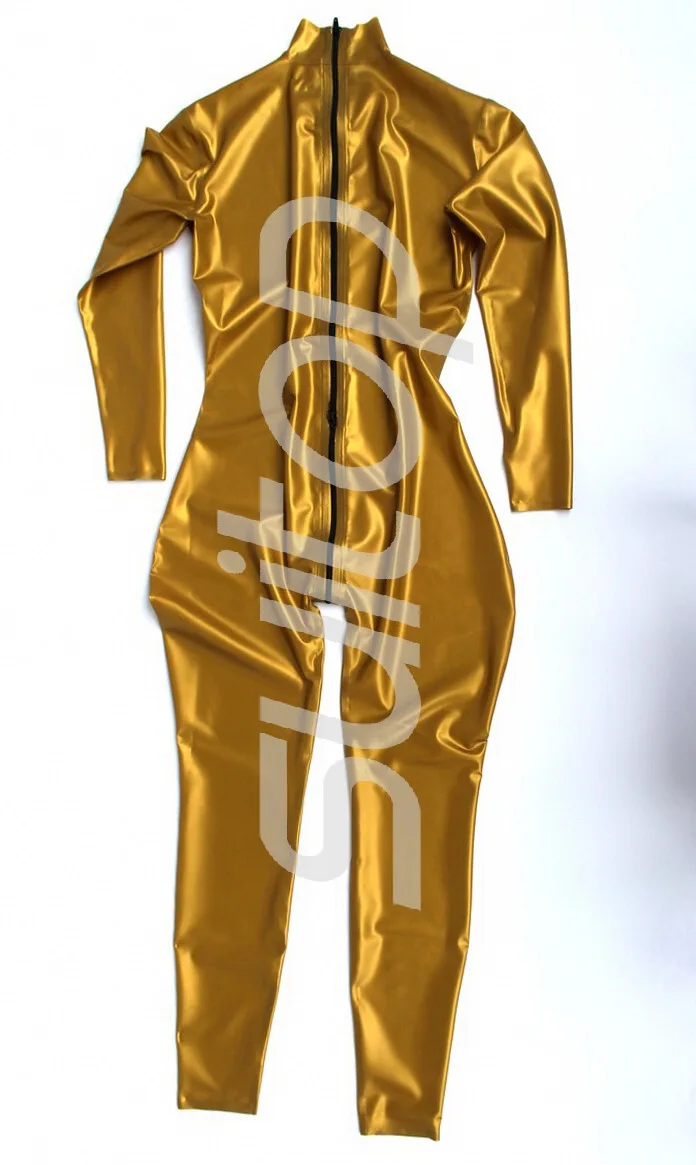 Suitop nature Gold latex catsuit rubber bodysuit with gloves back zip or front zip provide custom made