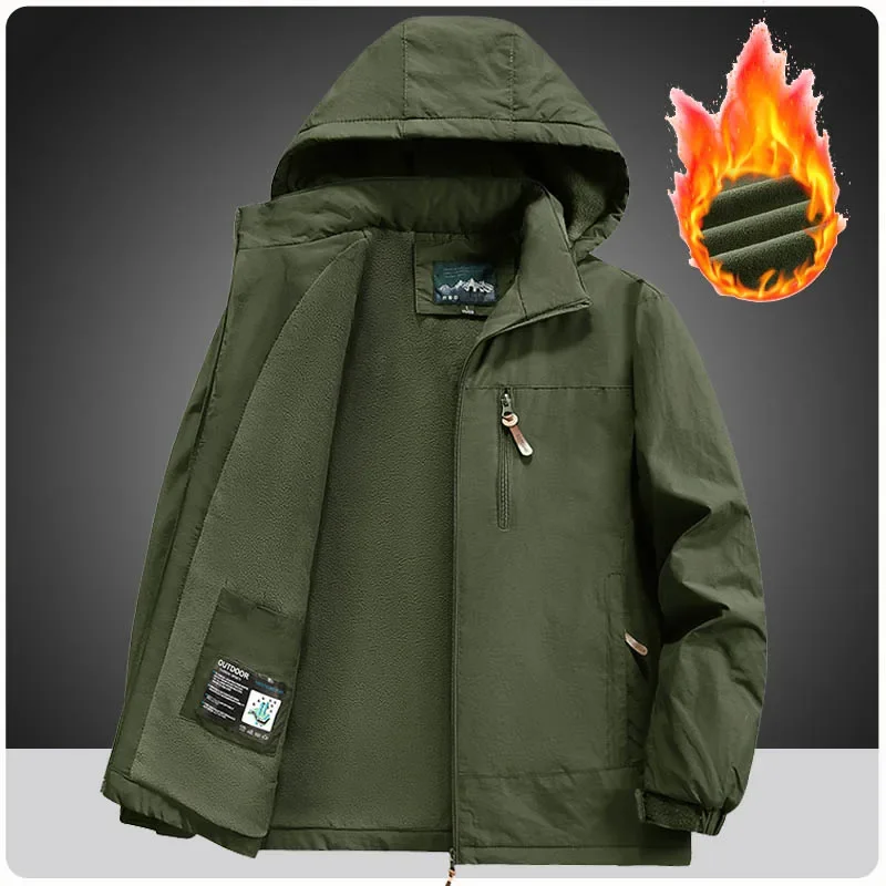 Plus Size 7XL 8XL Winter Waterproof Windproof Coats Fleece Thickened Jacket Men's Outdoor Removable Hood loose Casual Outerwear