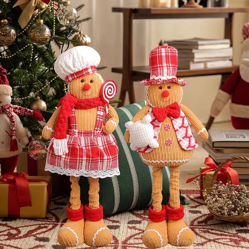 Christmas Gingerbread Man Telescopic Doll Decoration Cute Chef Hat Standing Doll Window Decoration