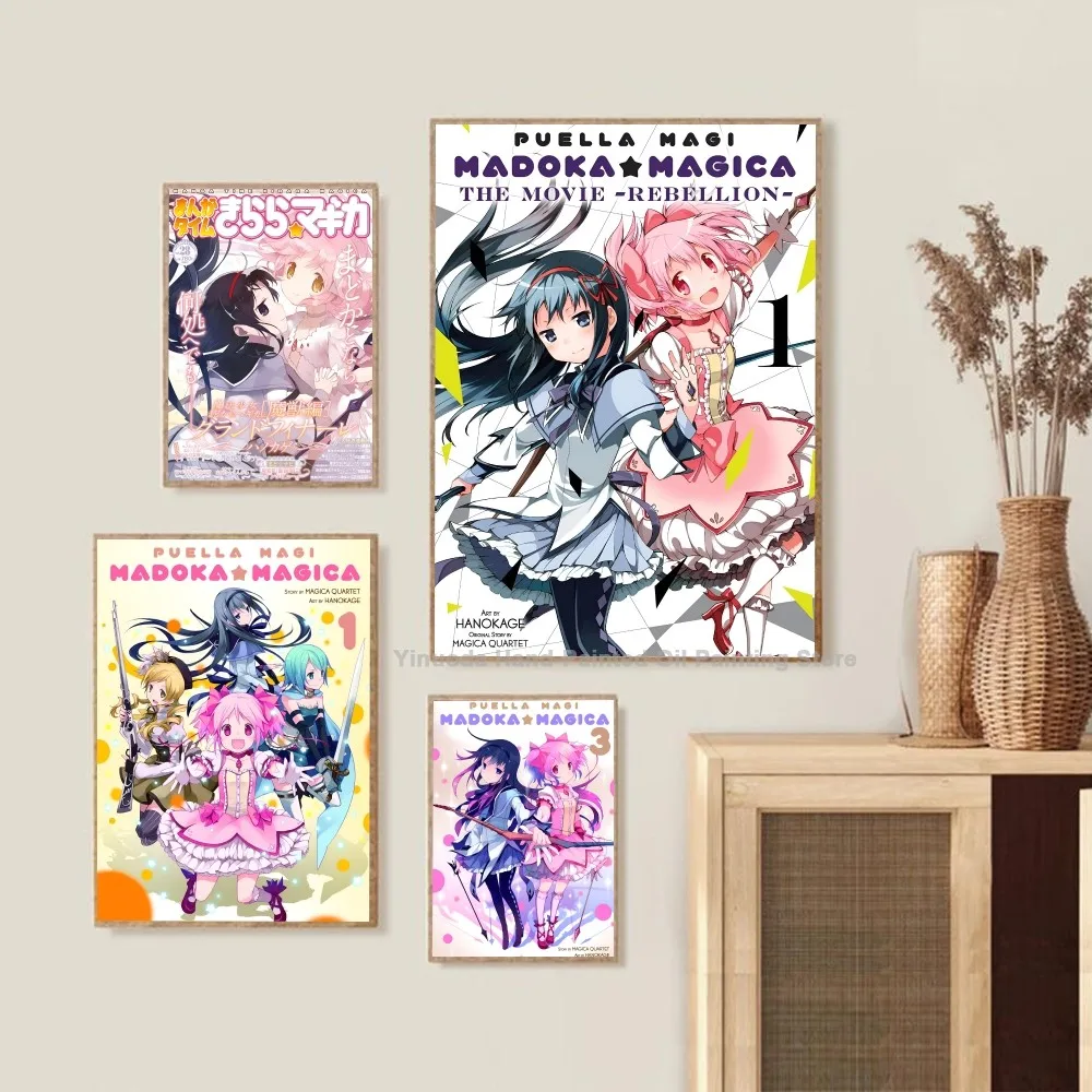 Anime Puella Magi Madoka Magica Cartoon Posters Stickers Living Room Bedroom Entrance Cafe Wall Art Decoration Painting Room