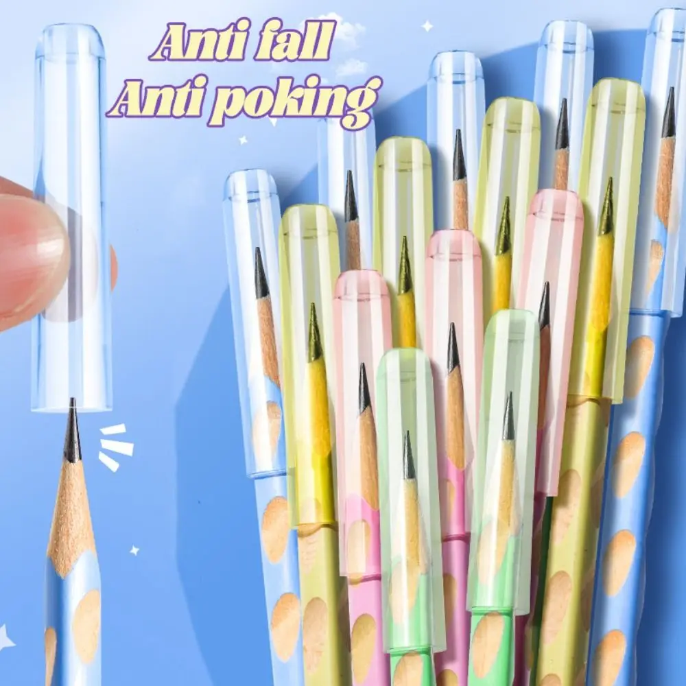 35PCS/Box Creative Plastic Pencil Cap Solid Color Transparent Pencil Protective Case Pencil Extender School Office