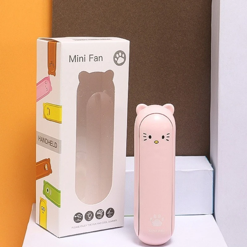 New Handheld Small Electric Fan Cute Cartoon Shape Strong Wind Power Flashlight Function Rechargeable Portable Mini Fan